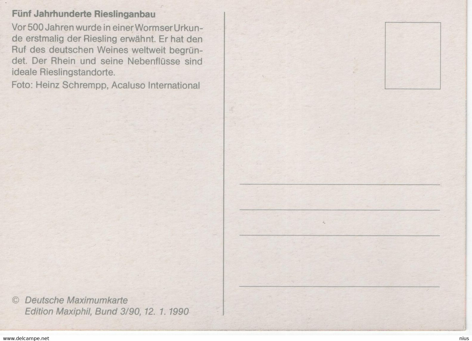 Germany Deutschland 1990 FDC Funf Jahrhunderte Rieslinganbau, Wein Wine Grape Grapes, Maximum Card, Bonn - 1981-2000