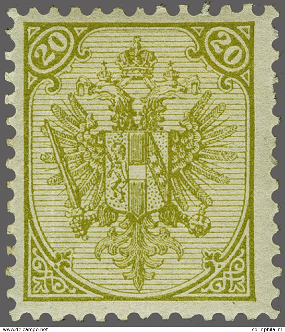 Mounted Mint Coat Of Arms 20 Kreuzer Olive Typographic Printing Perforated 11½, Fine/very Fine With 2023 Rüdiger Soeckni - Bosnia And Herzegovina