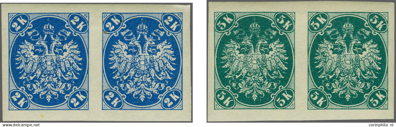 Mounted Mint Coat Of Arms 1-10 Heller, 25 Heller And 50 Heller - 5 Kronen With Variety Imperforate In Pairs, Very Fine M - Bosnie-Herzegovine