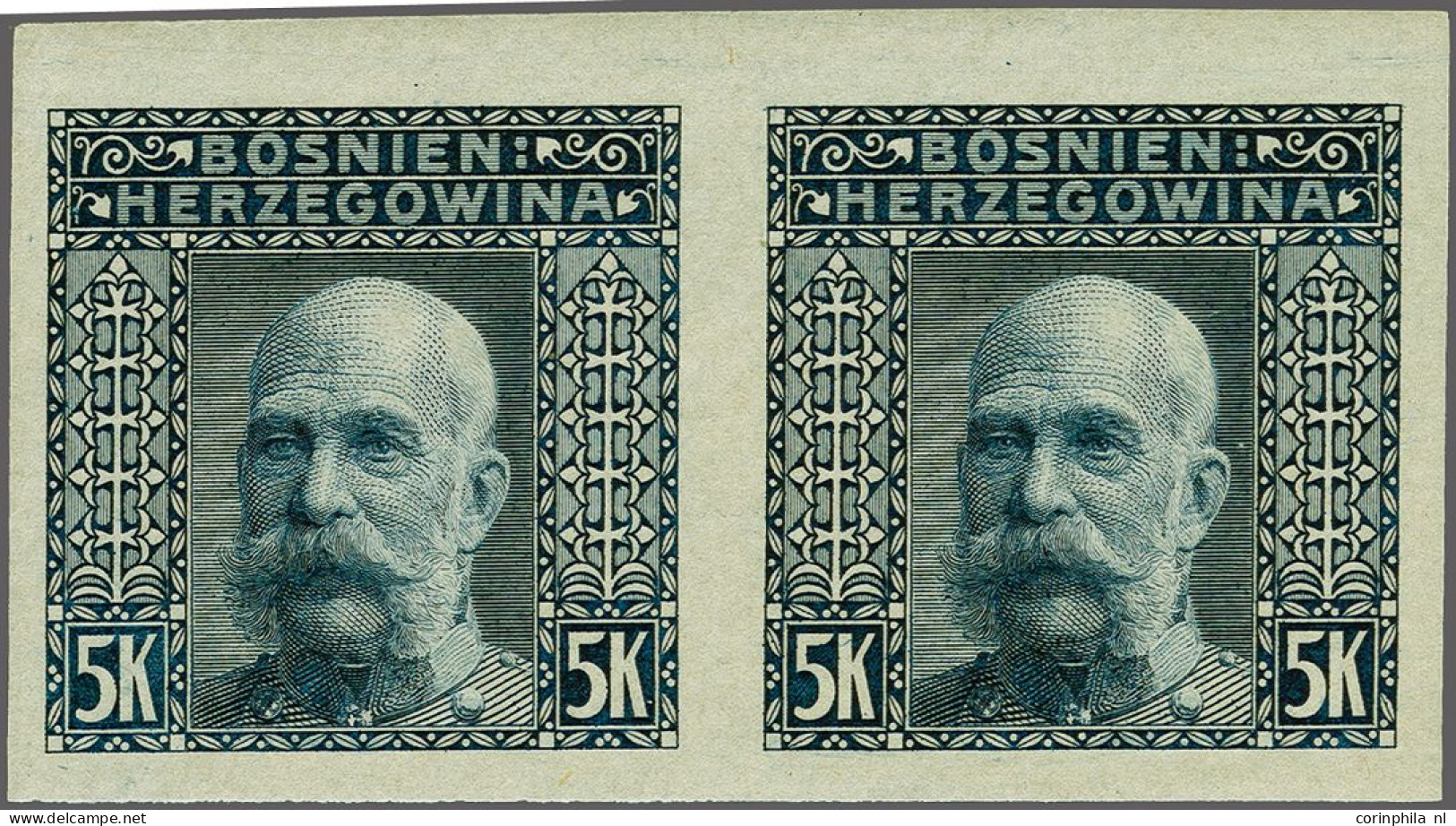 Unmounted Mint Landscapes 1906 Issue, 1-50 Heller And 1,2 And 5 Kronen With Variety Imperforate Pairs, Very Fine Mounted - Bosnie-Herzegovine