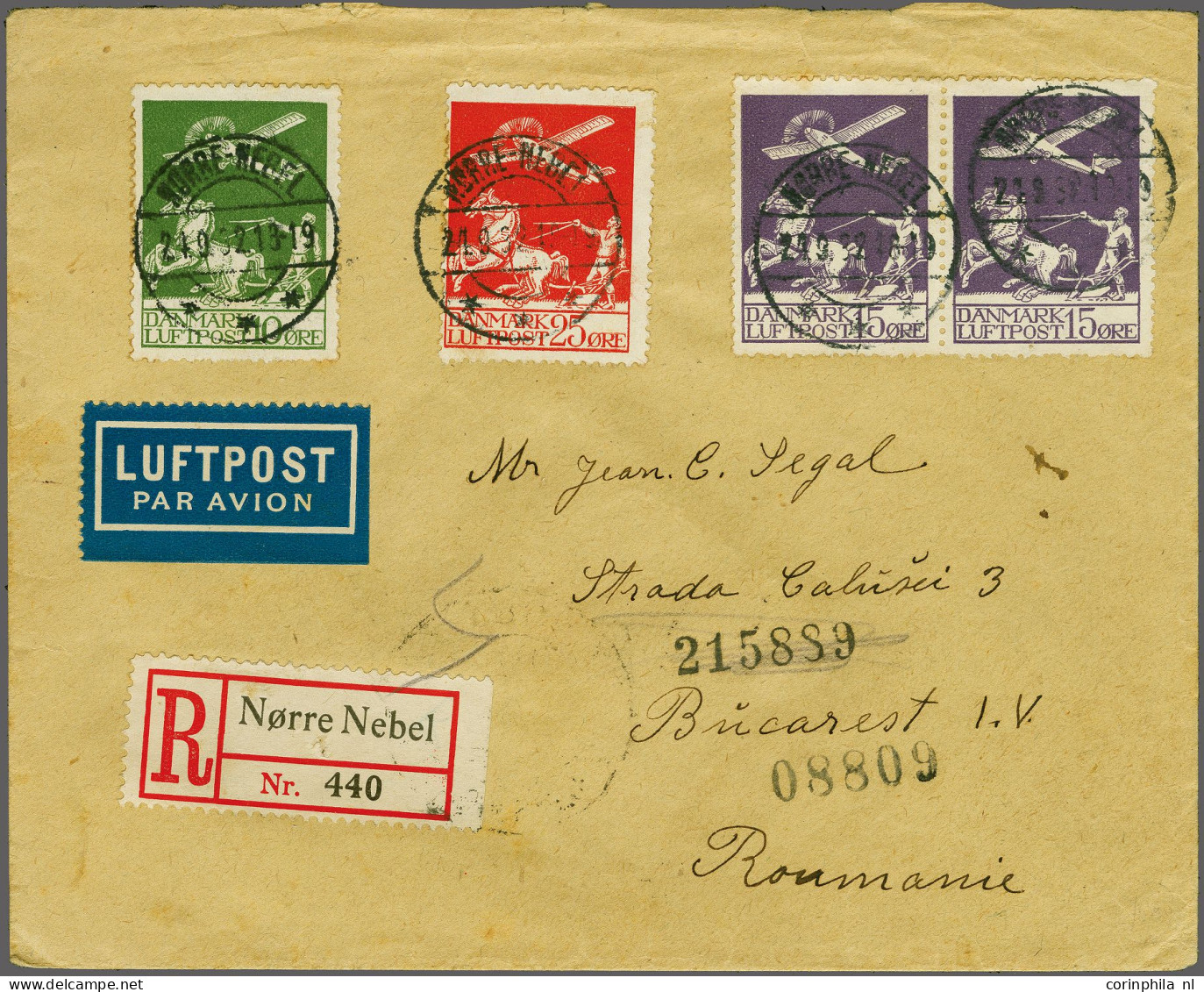 Cover , Airmail Registered Cover From Nørre-Nebel 24-09-1932 Via Hamburg-Flensburg Bahnpost 25-09-1932 And Berlin 25-09- - Other & Unclassified