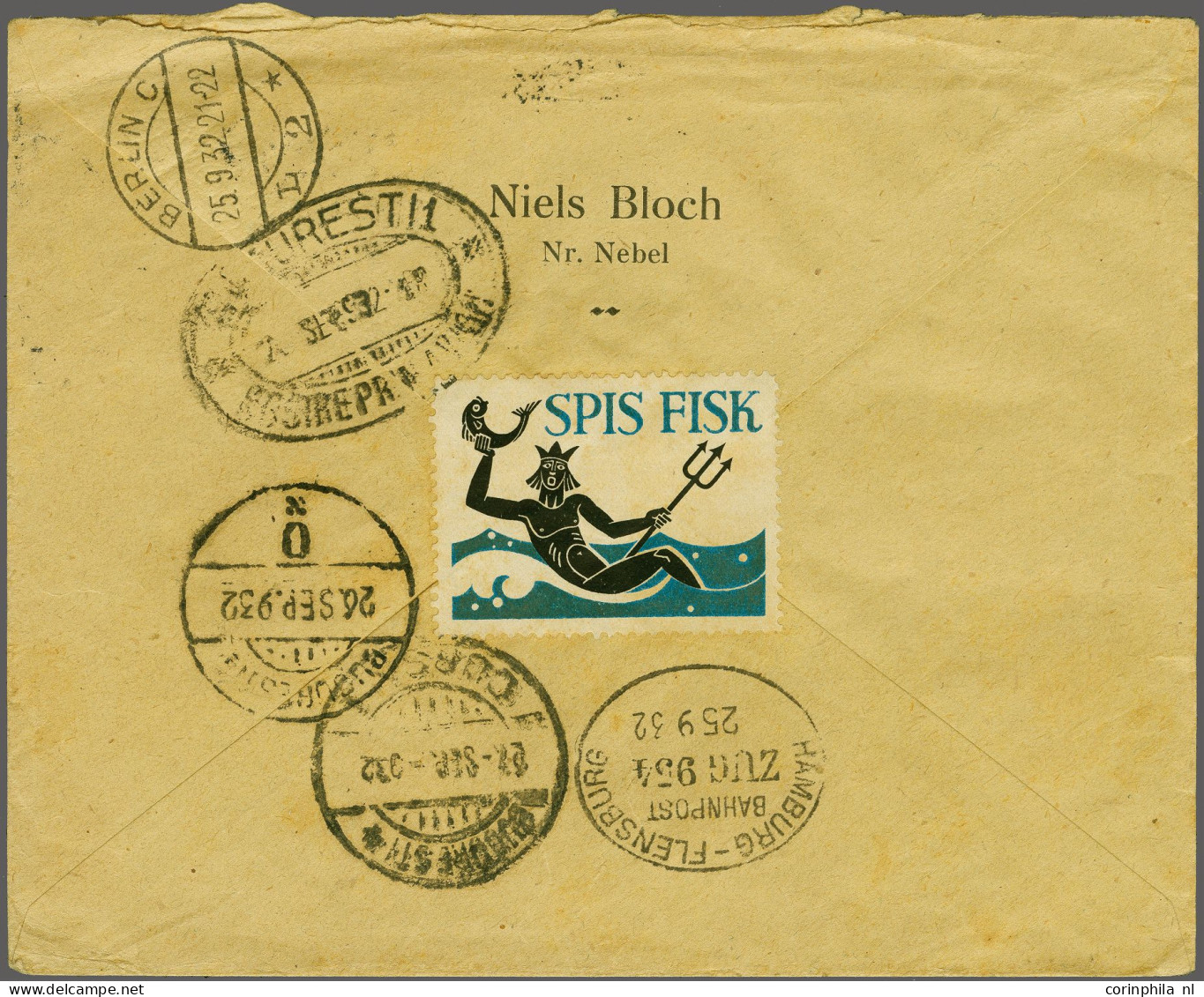 Cover , Airmail Registered Cover From Nørre-Nebel 24-09-1932 Via Hamburg-Flensburg Bahnpost 25-09-1932 And Berlin 25-09- - Autres & Non Classés