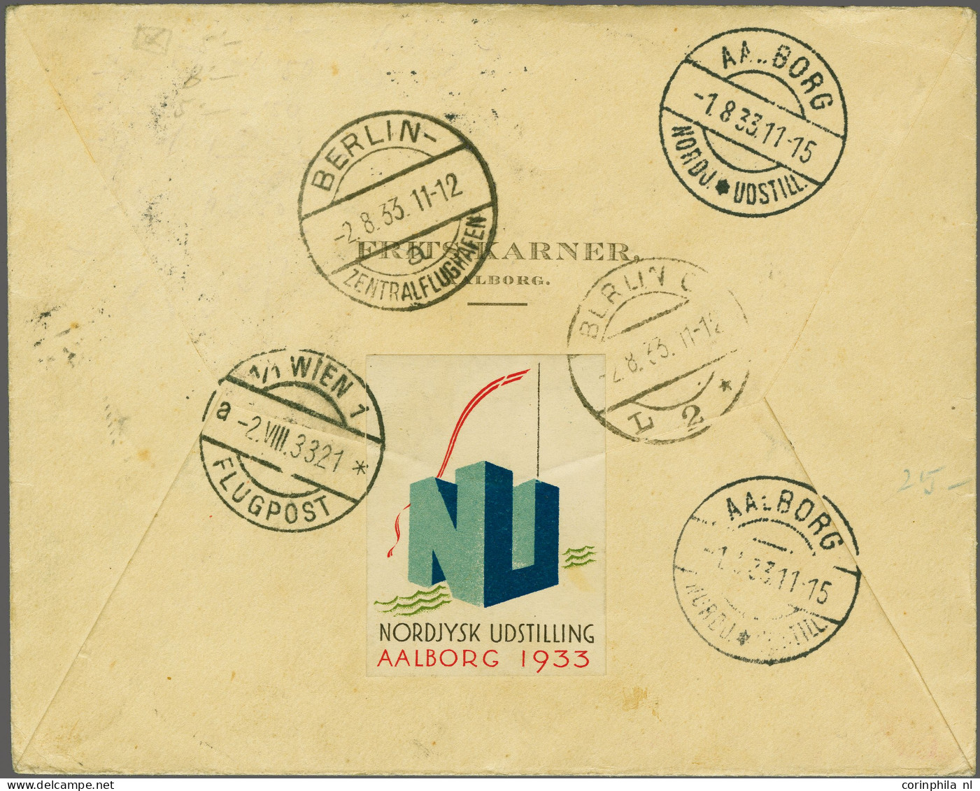 Cover , Airmail Airmail Cover (2nd Weight Class) From Aalburg 1-08-1933 Via Berlin To Vienna 2-08-1933, Franked With The - Altri & Non Classificati