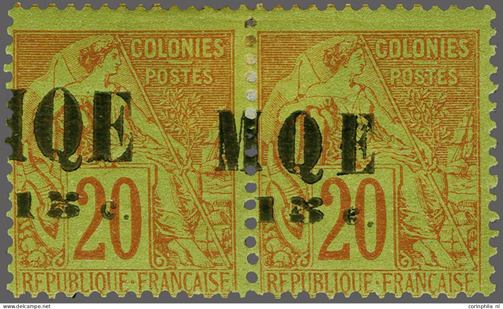 Mounted Mint Alphée Dubois Surcharge 1887, MQE 15c. On 20 Cents With Variety Shifted Overprint In Se Tenant Pair With Ov - Usados