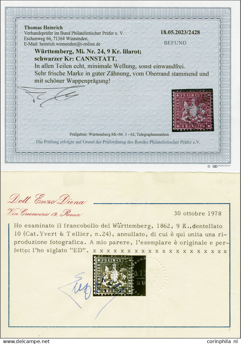Coat Of Arms 9 Kreuzer Lilac Red Perforated 10, Fine/very Fine With 1978 Enzo Diena And 2023 Thomas Heinrich Certificate - Autres & Non Classés