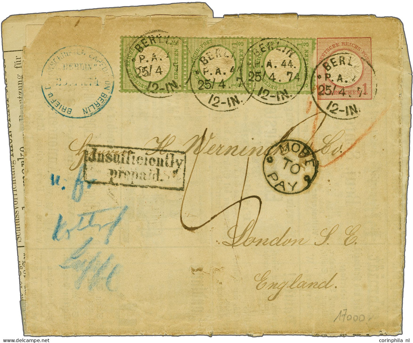 Cover 1872  1/3 Groschen Green Vertical Strip Of Three (1 Damaged) On Ganzache (postal Stationary) 1 Groschen Rose With  - Other & Unclassified