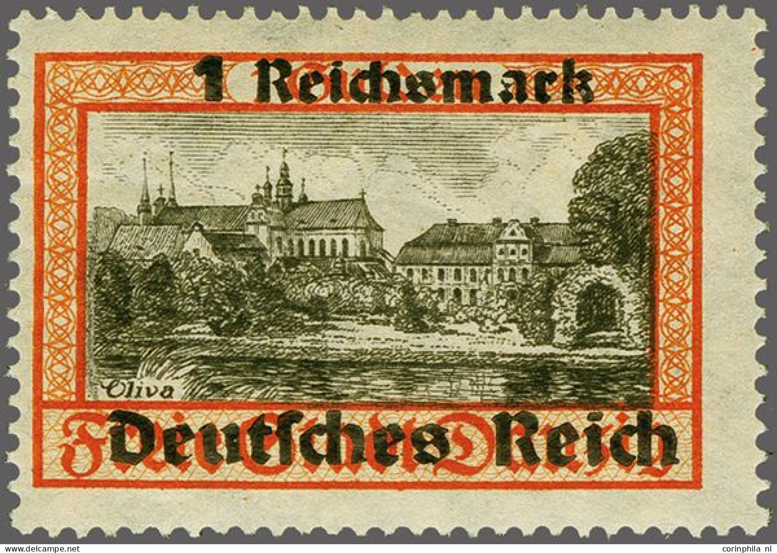 Mounted Mint Deutsches Reich Overprint 1 Mark Orange Red And Black With Variety Reversed Watermark, Very Fine Mounted Mi - Other & Unclassified