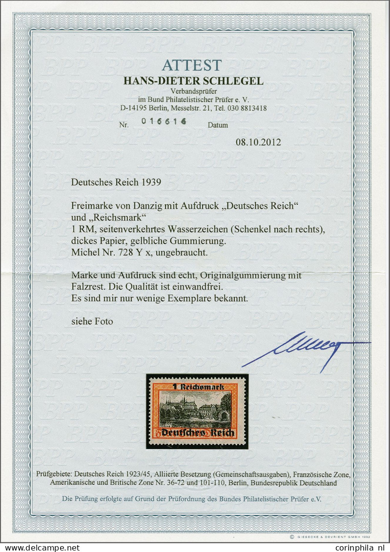 Mounted Mint Deutsches Reich Overprint 1 Mark Orange Red And Black With Variety Reversed Watermark, Very Fine Mounted Mi - Autres & Non Classés