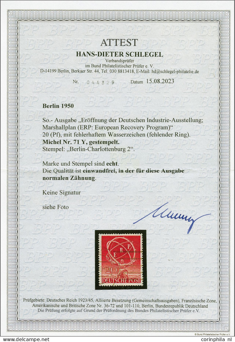 ERP 20 Pfennig Red With Watermark Variety Missing Ring, Very Fine With 2023 Hans-Dieter Schlegel Certificate, Cat.v. 600 - Altri & Non Classificati