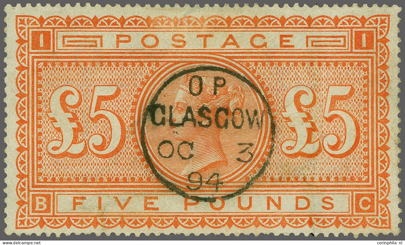 1882 £5 Orange Watermark Large Anchor Plate 1 (BG), A Fine Example (minor Imperfections, Nevertheless Very Presentable) - Used Stamps
