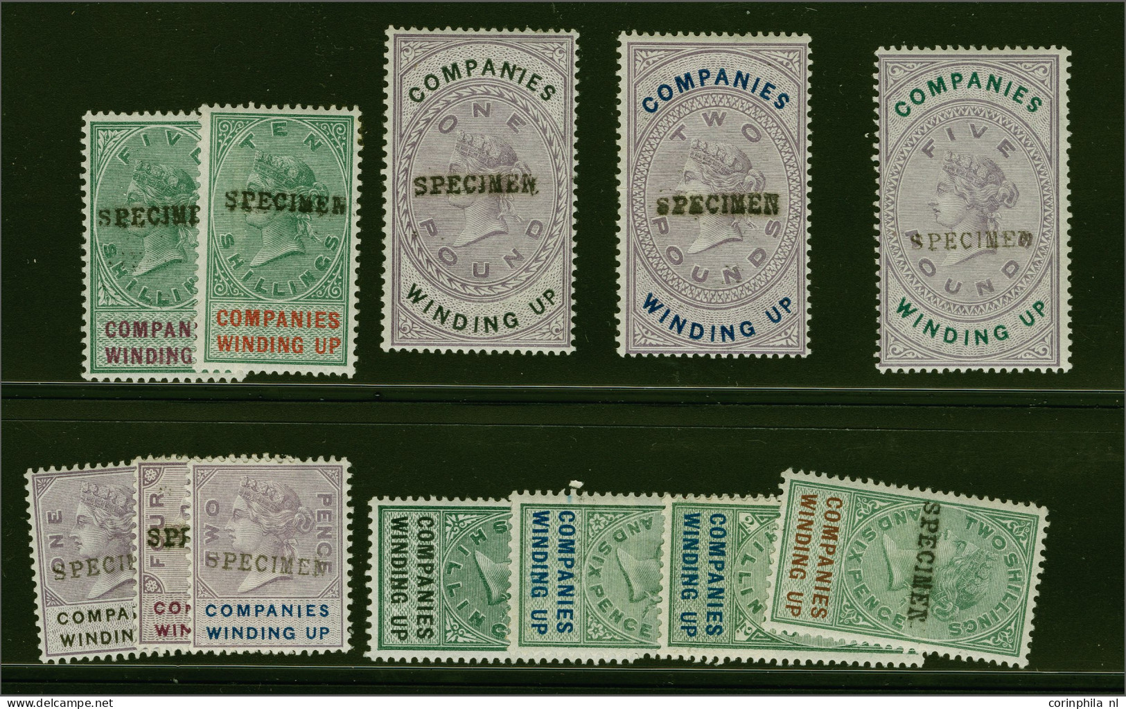 Unmounted Mint 1891 Companies Winding Up 1d. Up To £5 Lilac And Green All Overprinted Specimen (set Of Twelve), A Fine T - Fiscaux