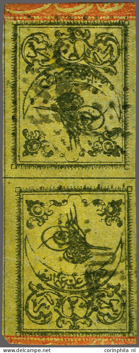 Tugrah 20 Para Black On Yellow On Thin Paper In Tete-beche Pair (Burak Nr. 3T), Fine/very Fine Used - Other & Unclassified