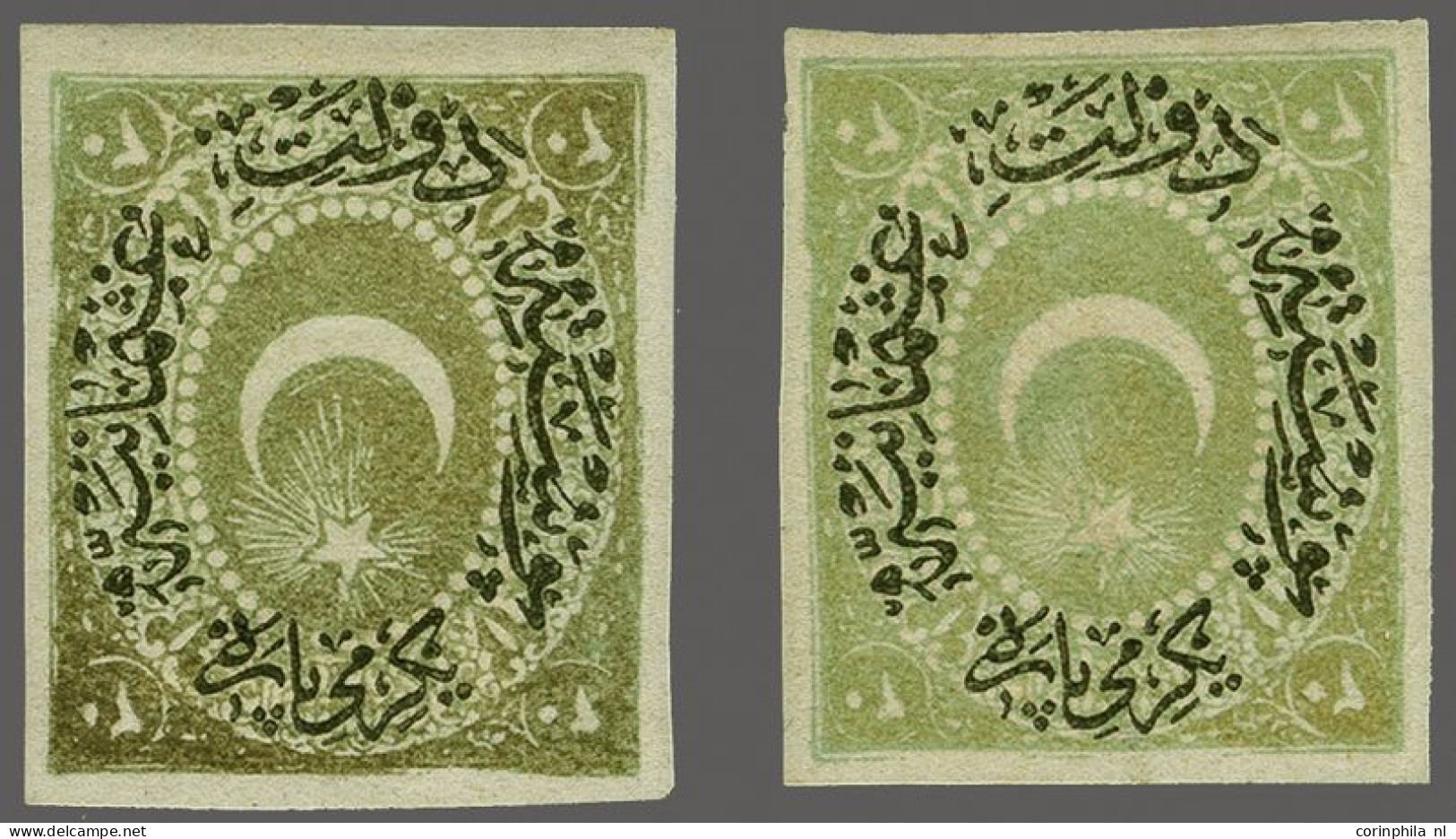 Mounted Mint Duloz 20 Para In 2 Different Shades Of Green, Both With Varieties Inverted Overprint And Imperforate (Burak - Otros & Sin Clasificación