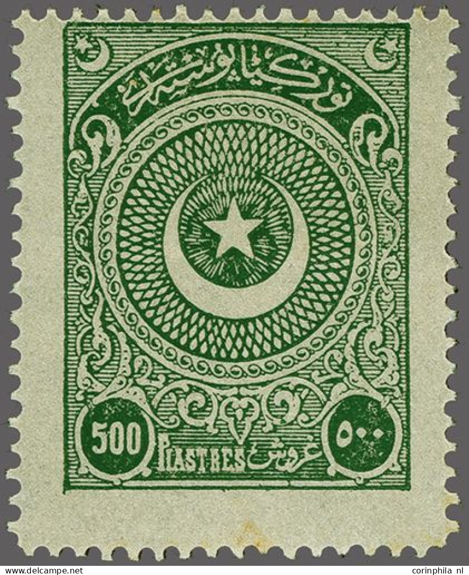 Mounted Mint Crescent And Star 500 Piastres Green, Fine/very Fine Mounted Mint (centered To Top, Tiny Brown Spot), Cat.v - Other & Unclassified