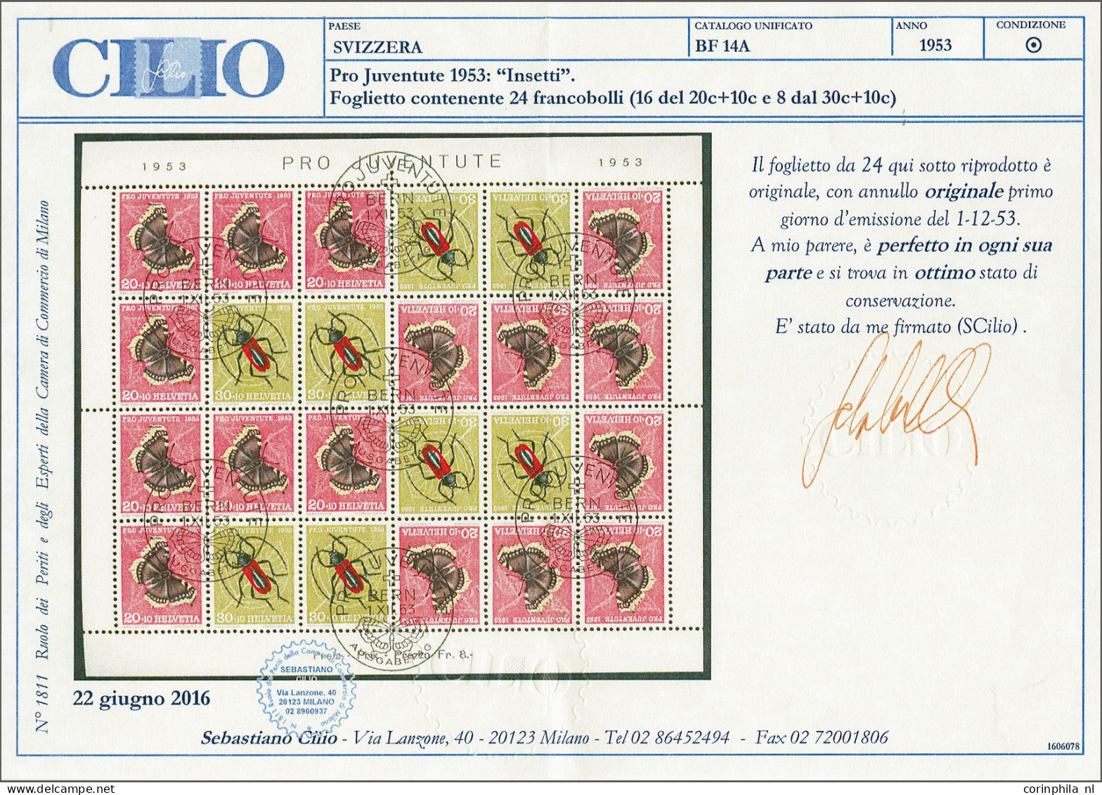 Pro Juventute 1953, 20 And 30 Centimes In Tete-beche Sheetlet Of 24 Stamps (Zst. Nr. OZ41) With First Day Cancel Bern 1- - Other & Unclassified