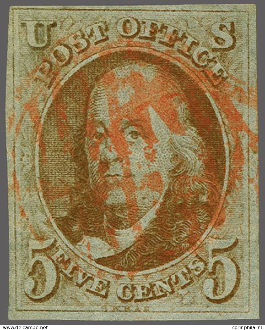 Benjamin Franklin 5 Cents Red Brown With Red Grid Cancel, Fine/very Fine, Cat.v. $ 375 - Other & Unclassified