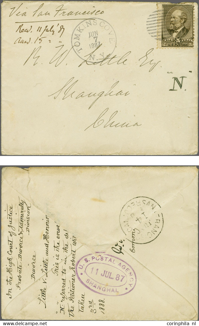 Cover James Garfield 5 Cents Brown On Cover From Tomkins Cove, New York 7-6-1887 Over San Francisco To Shanghai With Wri - Sonstige & Ohne Zuordnung