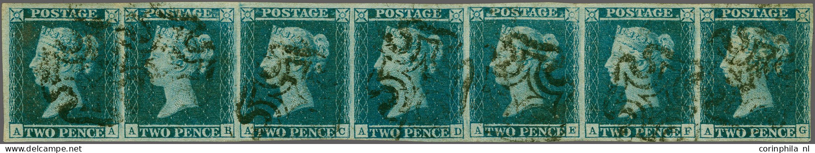 1841 2d. Plate 3 AA-AG Strip Of Seven, Good To Large Margins With Neat Strikes Of The Maltese Cross In Black, A Rare Mul - Used Stamps