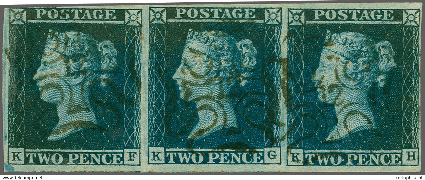 1841 2d. Plate 3 KF-KH Strip Of Three Close To Good Margins With Crisp Strikes Of The No.12 In Maltese Cross, Cat. £ 165 - Used Stamps