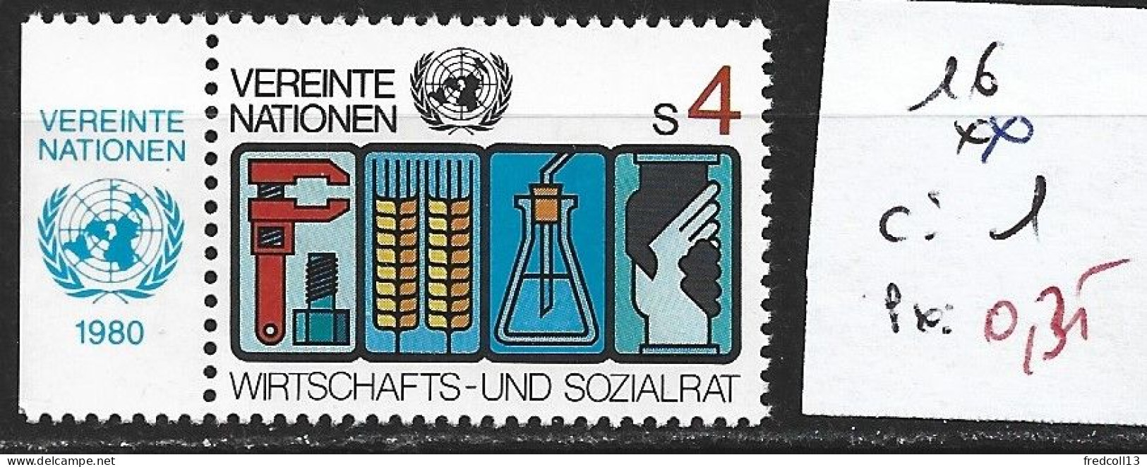 NATIONS UNIES OFFICE DE VIENNE 16 **  Côte 1 € - Unused Stamps