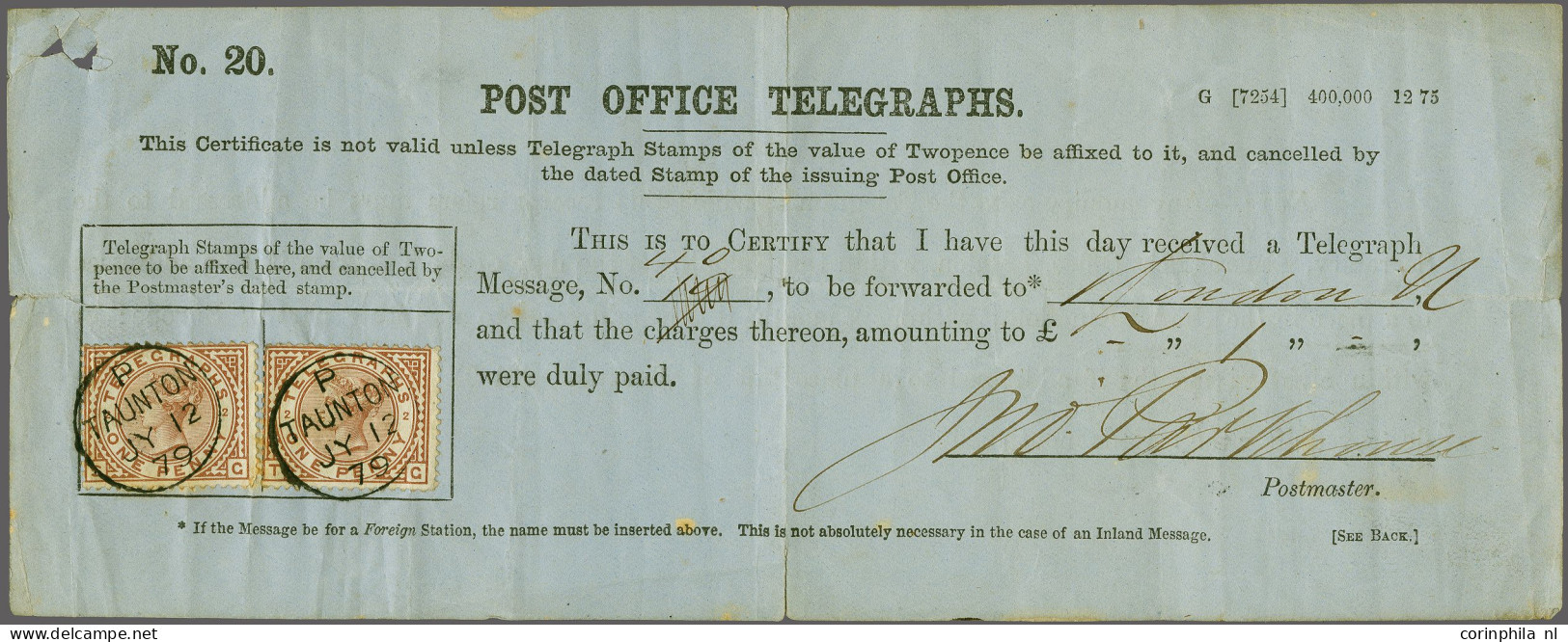 Cover 1876 1d. Red-brown Plate 2, Two Fine Examples (both With Imperfections) On Post Office Telegraphs Form (with Imper - Service