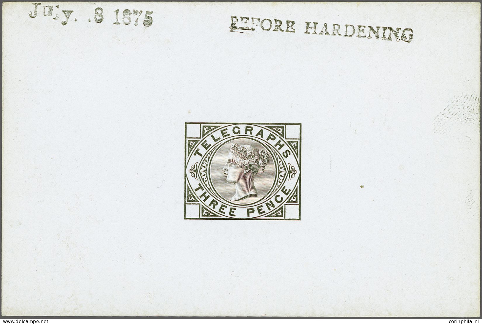 1875 3d. Die Proof, A Fine To Very Fine Example (some Hinge Remainders) Printed In Black On White Glazed Card (92x60) Wi - Servizio