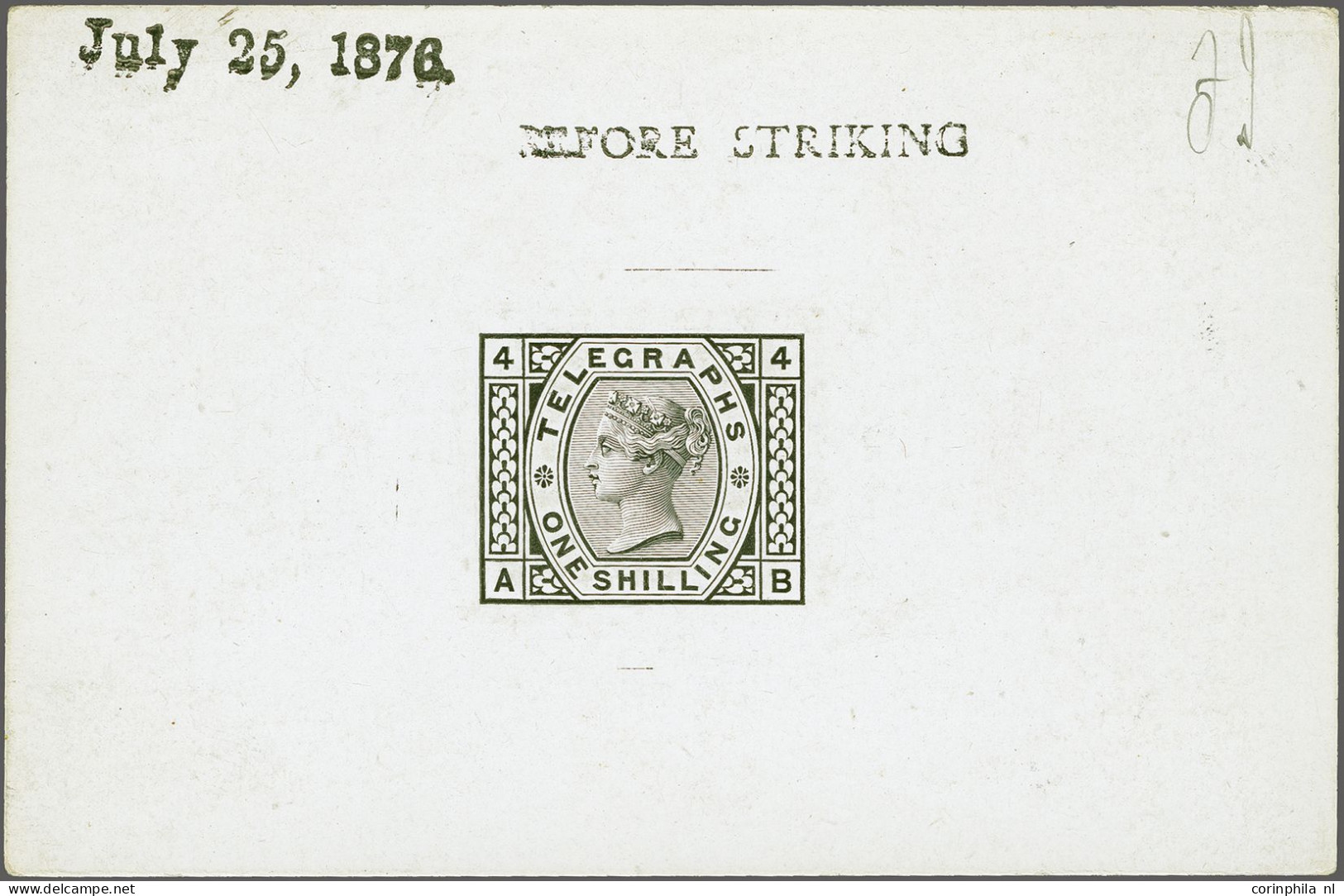 1876 1s. Die Proof, A Fine To Very Fine Example (some Hinge Remainders) Printed In Black On White Glazed Card (92x60) Wi - Officials