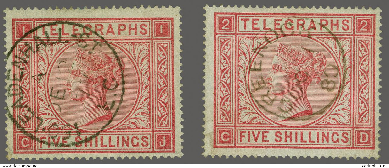 1881 5s. Rose Plate 1 (CJ) And Plate 2 (CD) Two Very Fine Examples Cancelled With Very Good Strikes Of The Leadenhill St - Oficiales