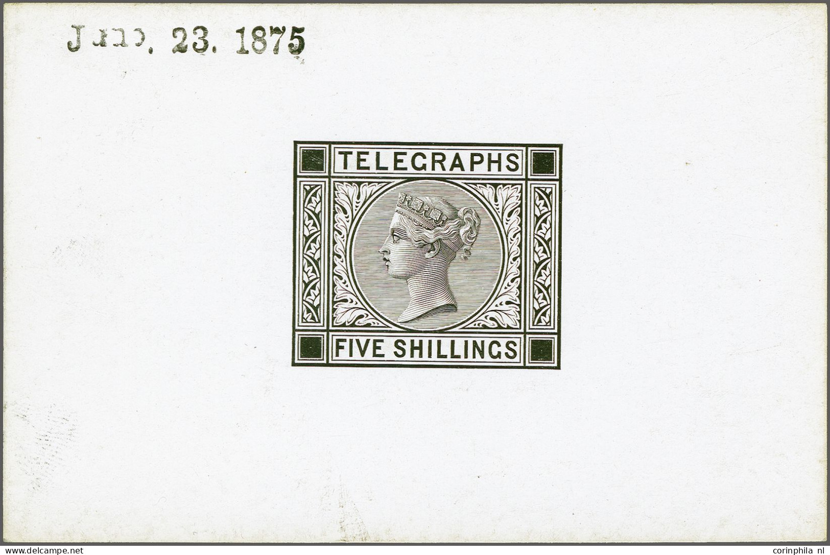 1875 5s. Die Proof, A Fine To Very Fine Example Printed In Black On White Glazed Card (92x60) With Void Corners And Blan - Servizio