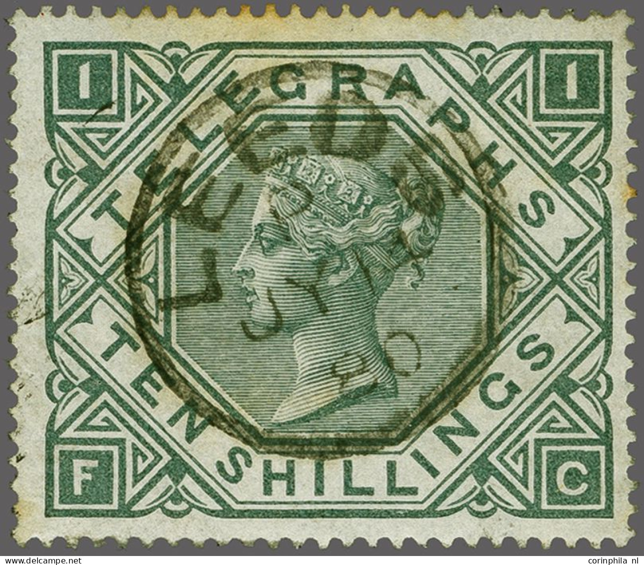 1877 10s. Grey-green (FC) A Very Fine Example Cancelled With A Good Strike Of The Leeds Cds 1880, Cat. £ 450+ - Oficiales