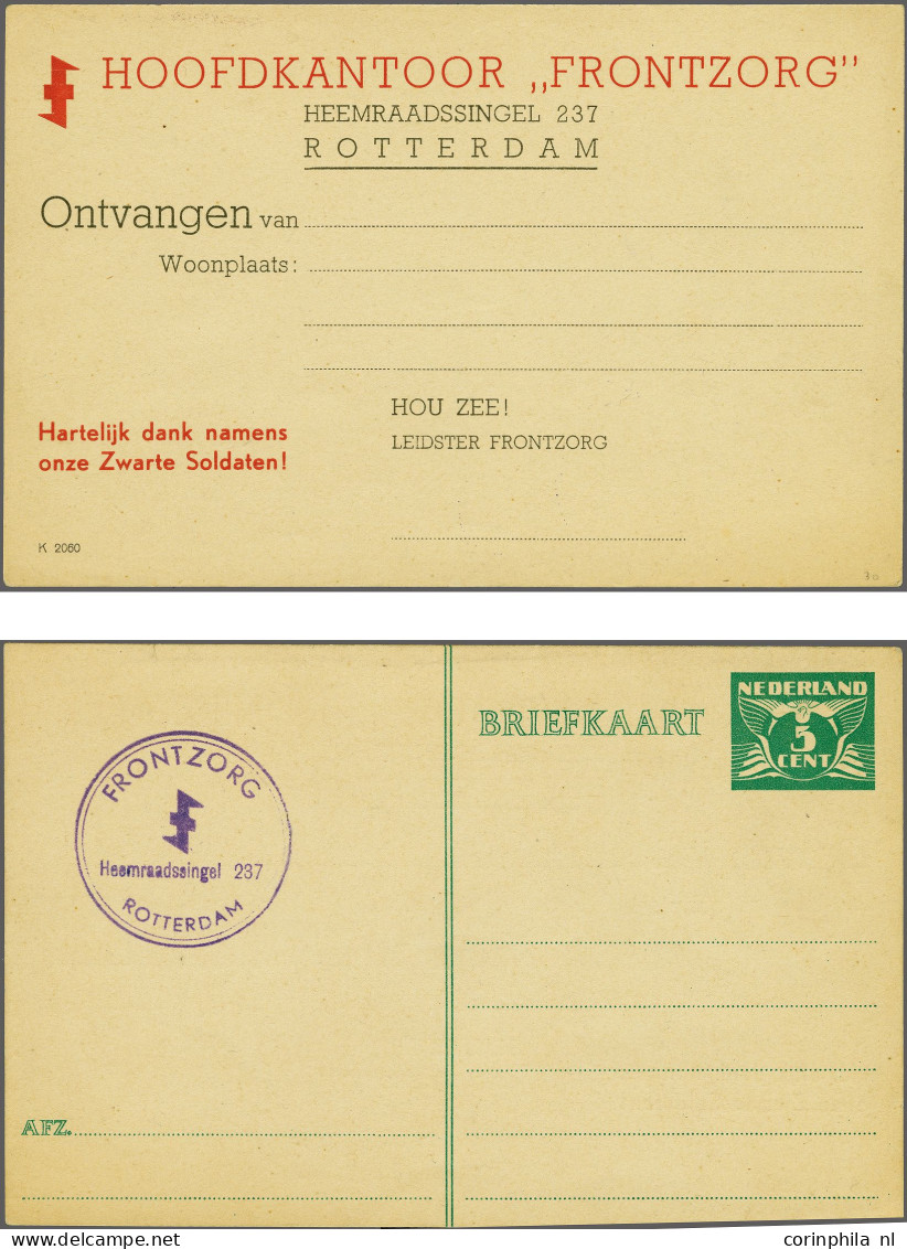 Cover 5 Cent Green Postal Stationery Card, Unused With Administrative Text "Hoofdkantoor Frontzorg" On Reverse And Front - Autres & Non Classés