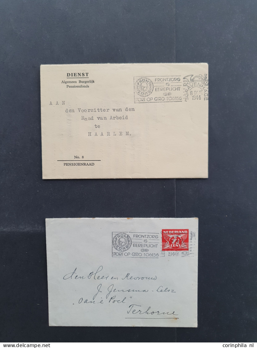 Cover Frontzorg 1944-1945, vignet and over 100 covers with Machine cancel Frontzorg is Eereplicht (various places) in en