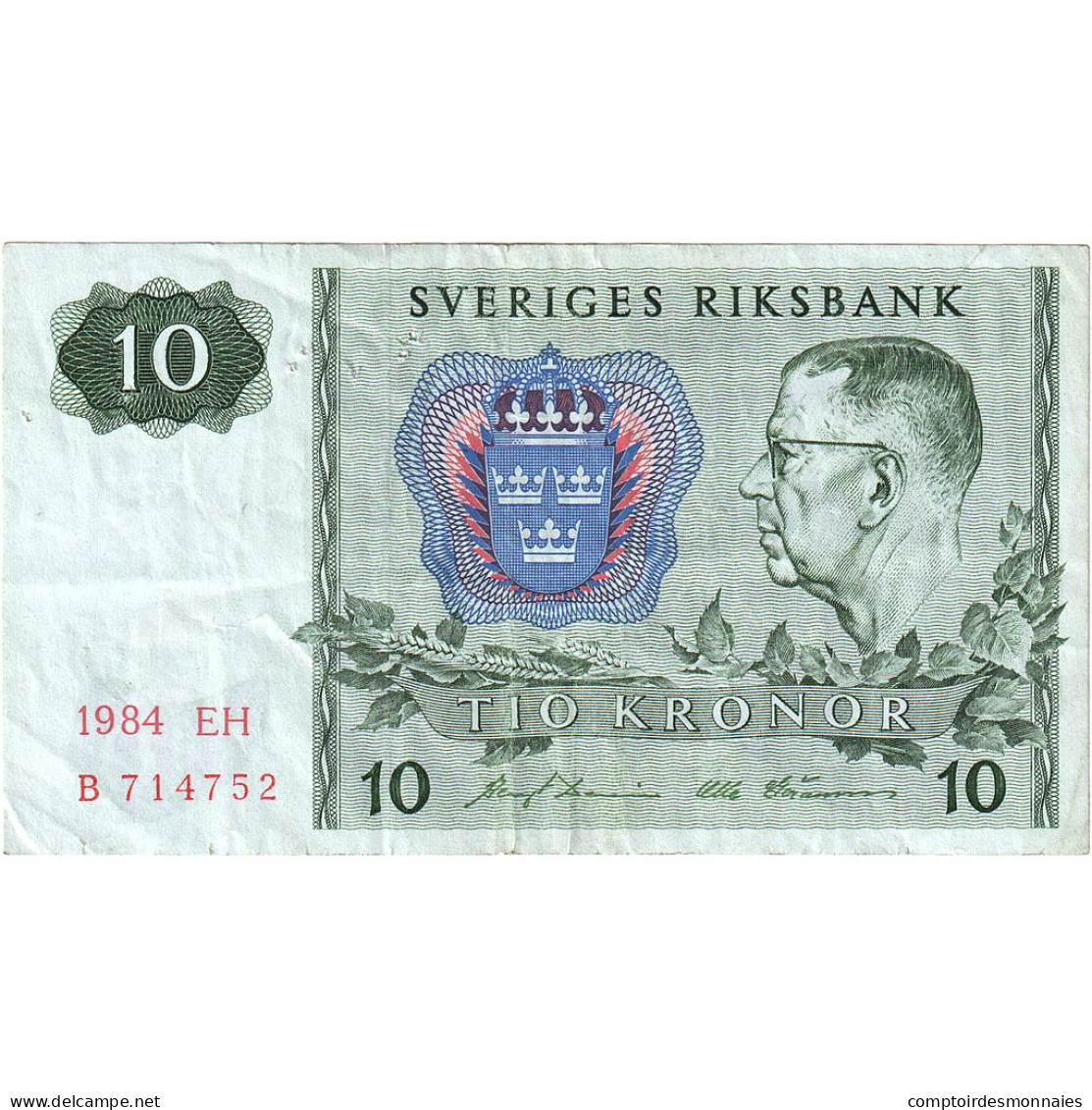 Suède, 10 Kronor, 1963-1990, 1984, KM:52e, SUP - Suède