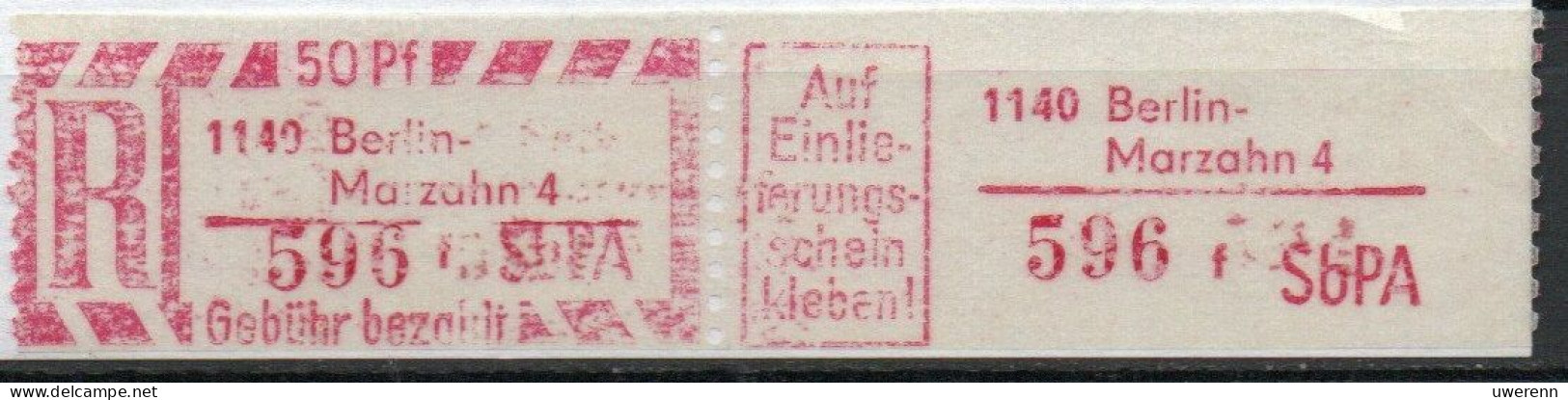 DDR Einschreibemarke Berlin-Marzahn SbPA Postfrisch, EM2F-1140-4f Zh - R-Zettel