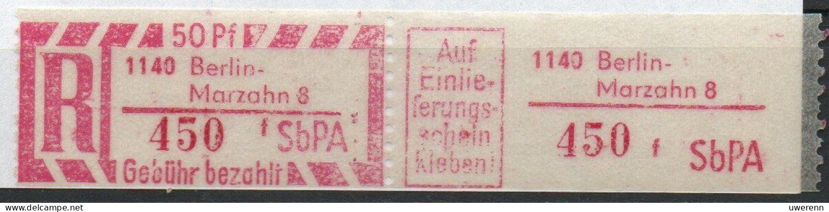 DDR Einschreibemarke Berlin-Marzahn SbPA Postfrisch, EM2F-1140-8f Zh - R-Zettel