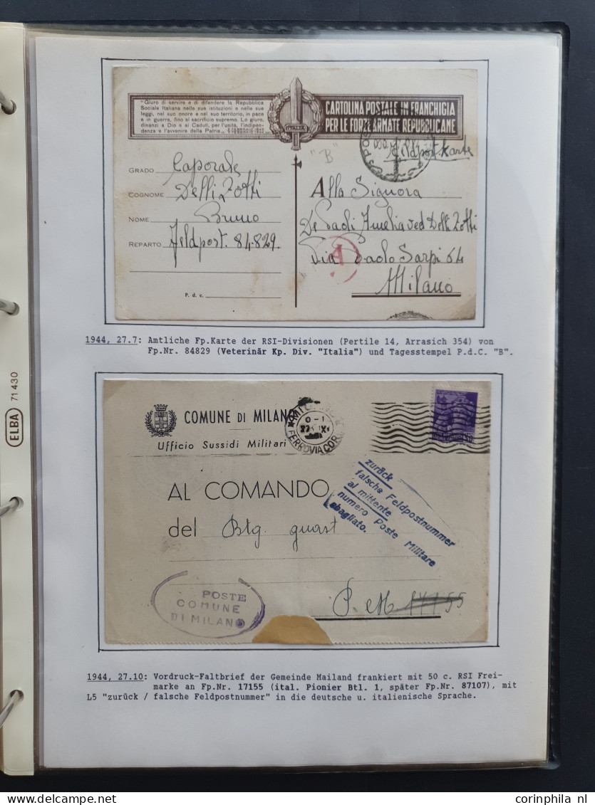 Cover Italian Volunteer Legion, approx. 60 covers including 1x Airmail (Lupo), change of fieldpost office card, Czech po
