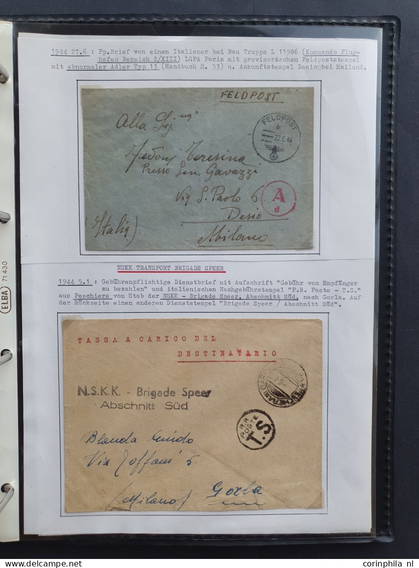 Cover Italian Volunteer Legion, approx. 60 covers including 1x Airmail (Lupo), change of fieldpost office card, Czech po