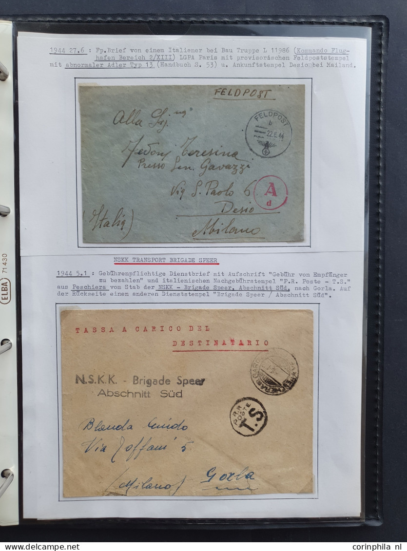 Cover Italian Volunteer Legion, approx. 60 covers including 1x Airmail (Lupo), change of fieldpost office card, Czech po