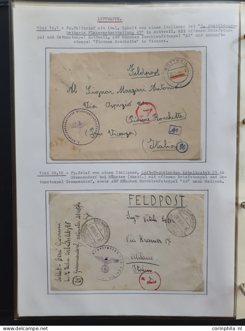 Cover Italian Volunteer Legion, approx. 60 covers including 1x Airmail (Lupo), change of fieldpost office card, Czech po