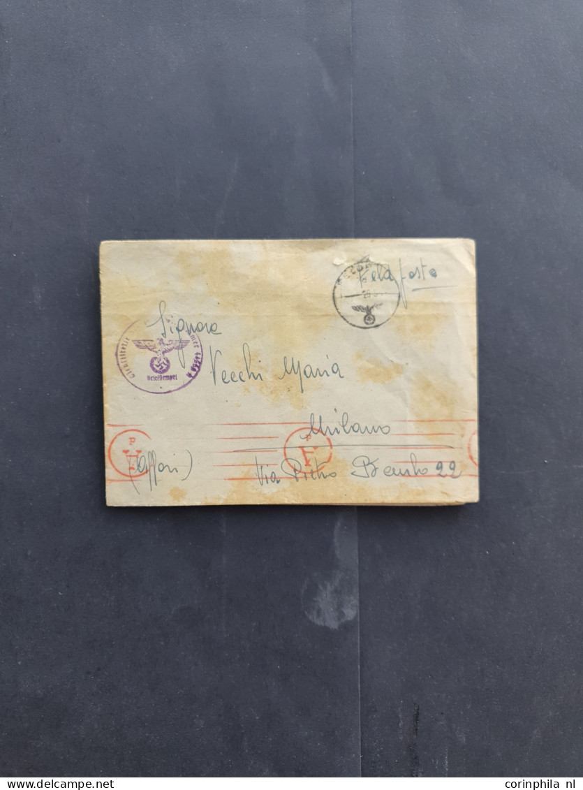 Cover Italian Volunteer Legion, approx. 60 covers including 1x Airmail (Lupo), change of fieldpost office card, Czech po