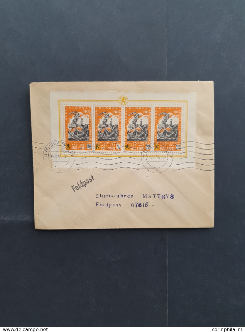 Cover , Block Flemish Legion, 50F In Sheetlets Of 4 On 4 Philatelic Covers (dated 4-8-1944) To The Same Fieldpost Office - Erinnophilia [E]