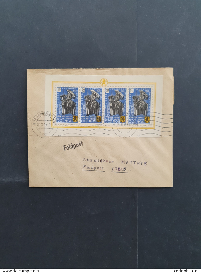 Cover , Block Flemish Legion, 50F in sheetlets of 4 on 4 philatelic covers (dated 4-8-1944) to the same fieldpost office