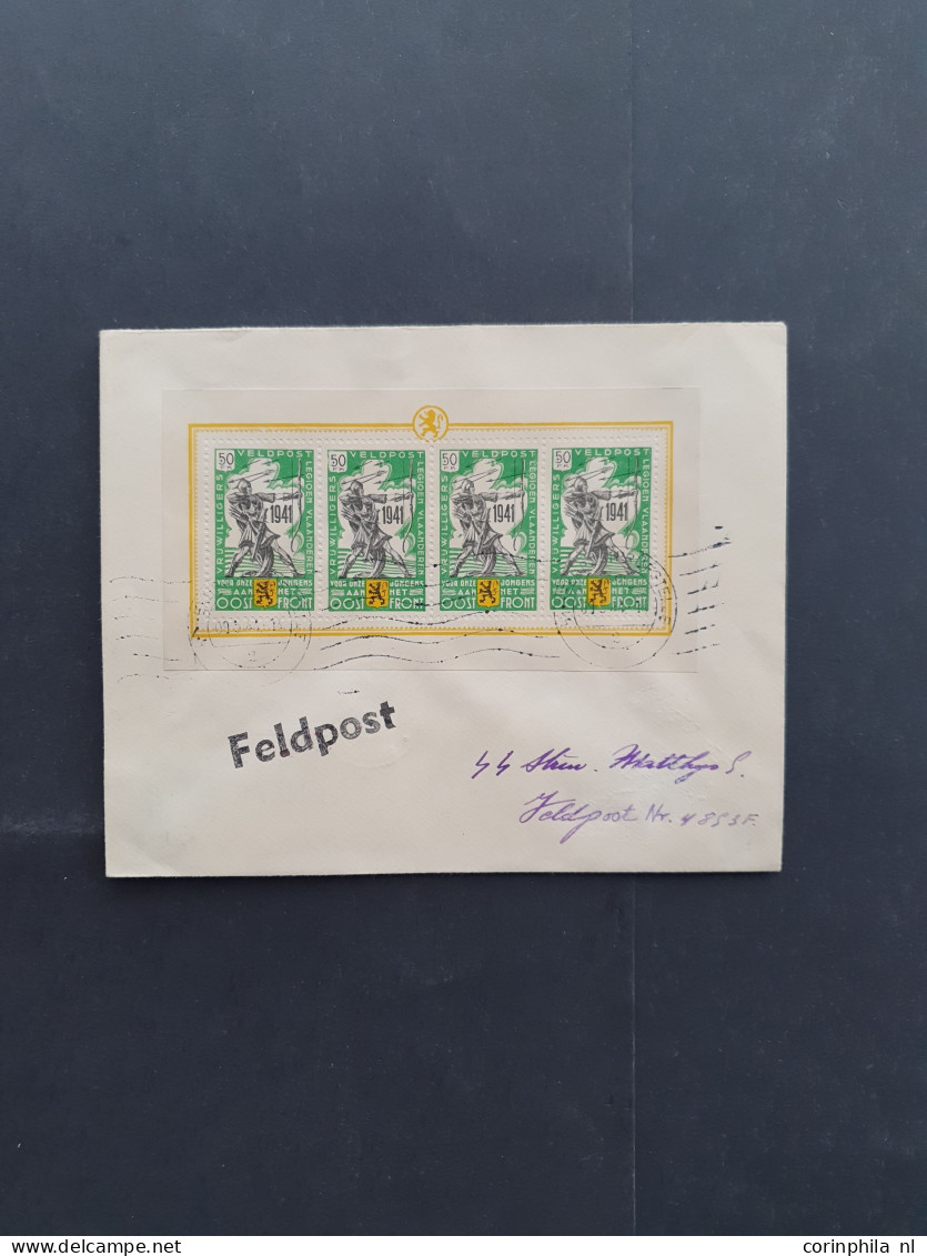 Cover , Block Flemish Legion, 50F In Sheetlets Of 4 On 4 Philatelic Covers (dated 9-5-1944) To Different SS Fieldpost Of - Erinnophilia [E]