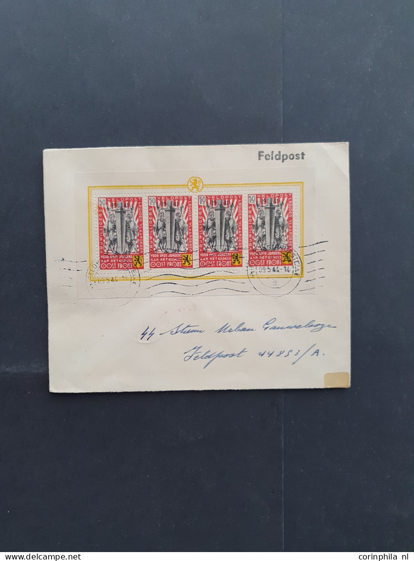 Cover , Block Flemish Legion, 50F In Sheetlets Of 4 On 4 Philatelic Covers (dated 9-5-1944) To Different SS Fieldpost Of - Erinofilia [E]