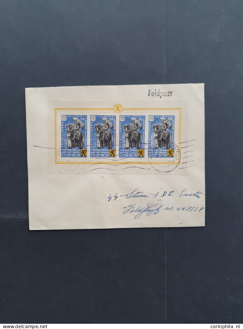 Cover , Block Flemish Legion, 50F in sheetlets of 4 on 4 philatelic covers (dated 9-5-1944) to different SS fieldpost of