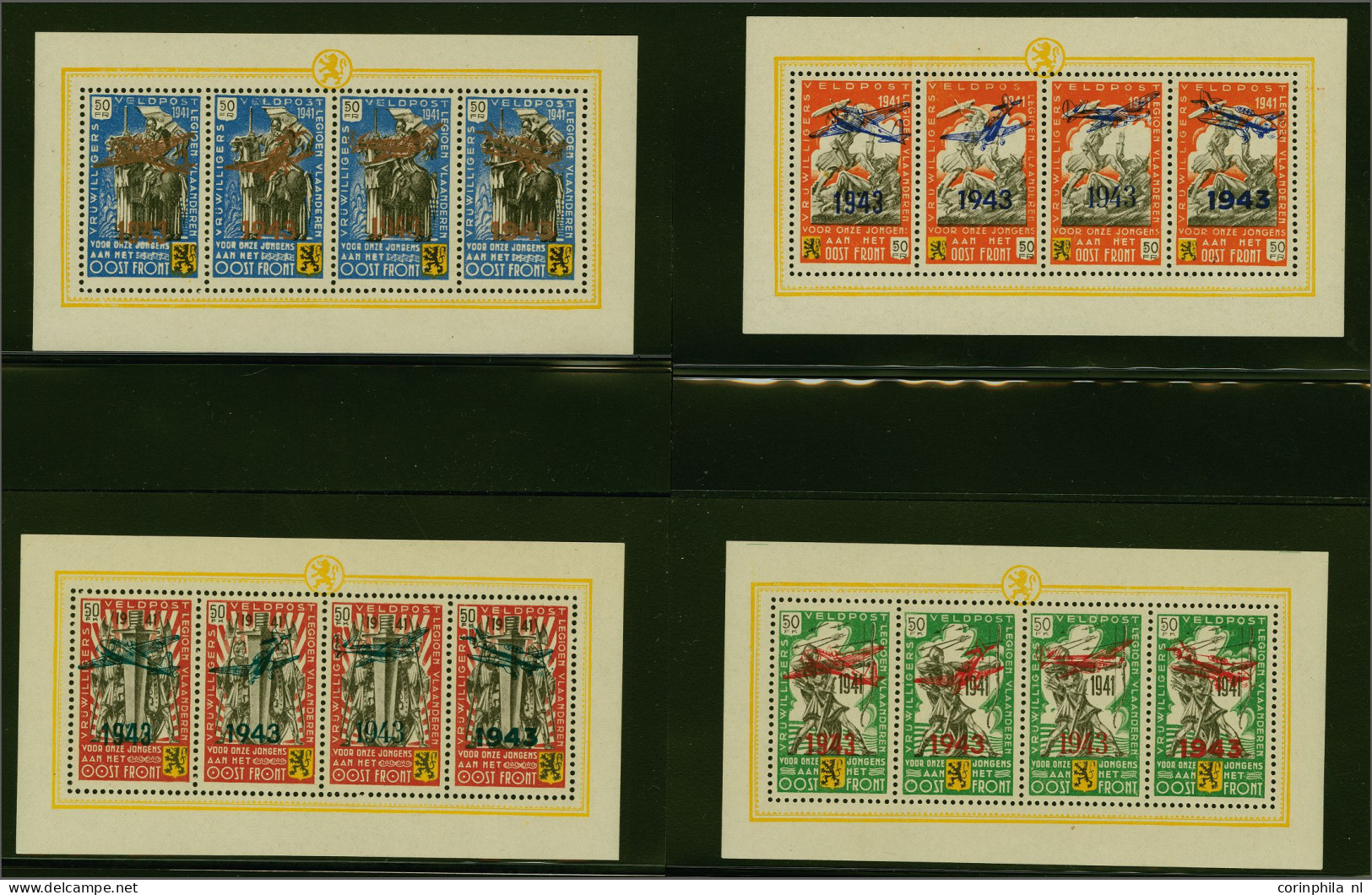 Unmounted Mint , Block Flemish Legion 4x 50F With 1943 Airplane Overprint In Sheetlets Of 4, Cat.v. 1900 - Erinofilia [E]