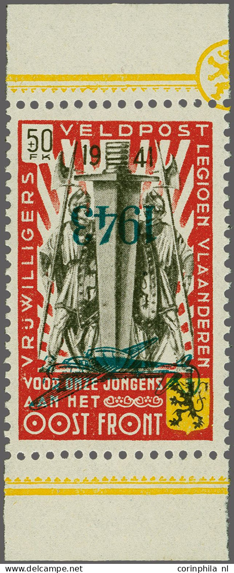 Unmounted Mint Flemish Legion 50F Red With 1943 Airplane Overprint With Variety Inverted Overprint With Sheet Margins, C - Erinnophilia [E]