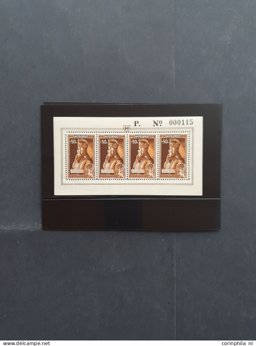 Unmounted mint German Emperors, 5-100F in 6 sheetlets of 4 all with number, fine/very fine, cat.v. 1100