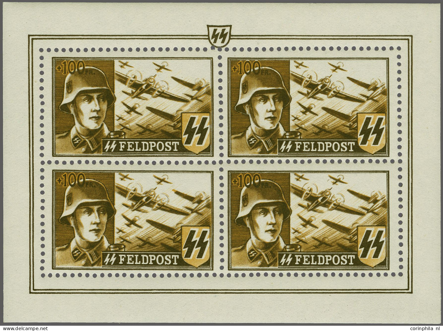 Unmounted Mint , Block Waffen-SS, 10-100F In Perforated Sheetlets Of 4, Cat.v. 4500 - Erinnophilie [E]