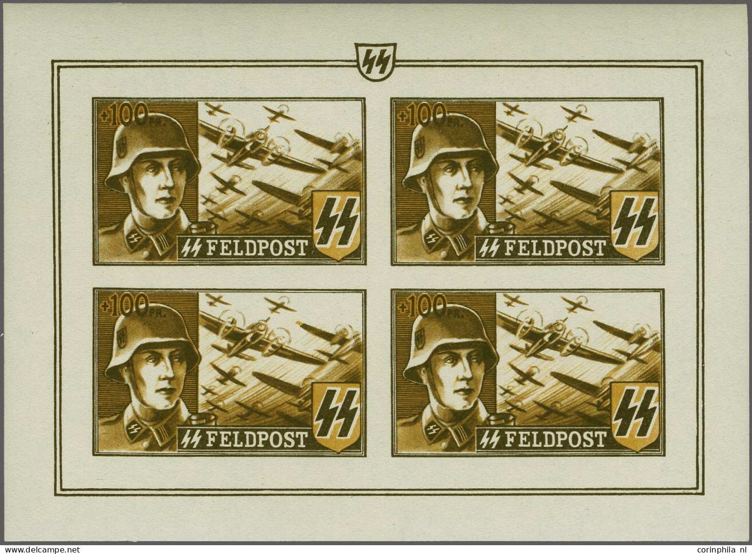 Unmounted Mint , Block Waffen-SS, 10-100F In Imperforate Sheetlets Of 4, 50F With Variety Partly With Horizontal Perfora - Erinnophilie [E]